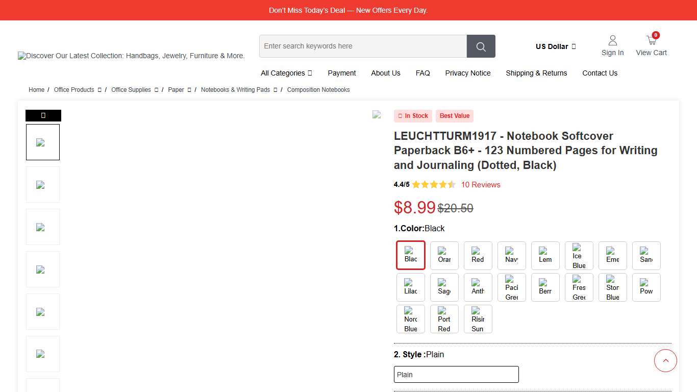 LEUCHTTURM1917 - Notebook Softcover Paperback B6+ - 123 Numbered Pages for Writing and Journaling (Dotted, Black)